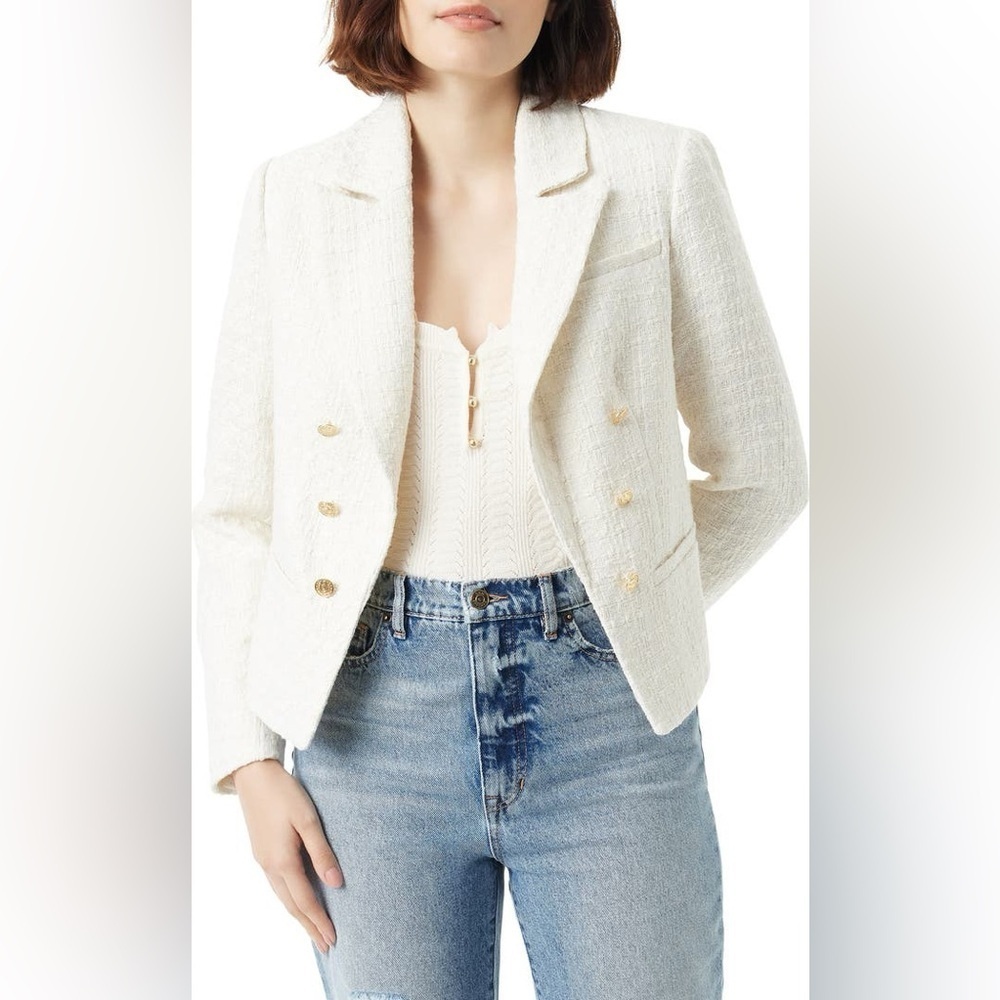 Sam Edelman Cheryl Open Front Crop Blazer in arctic wolf cream gold size XL